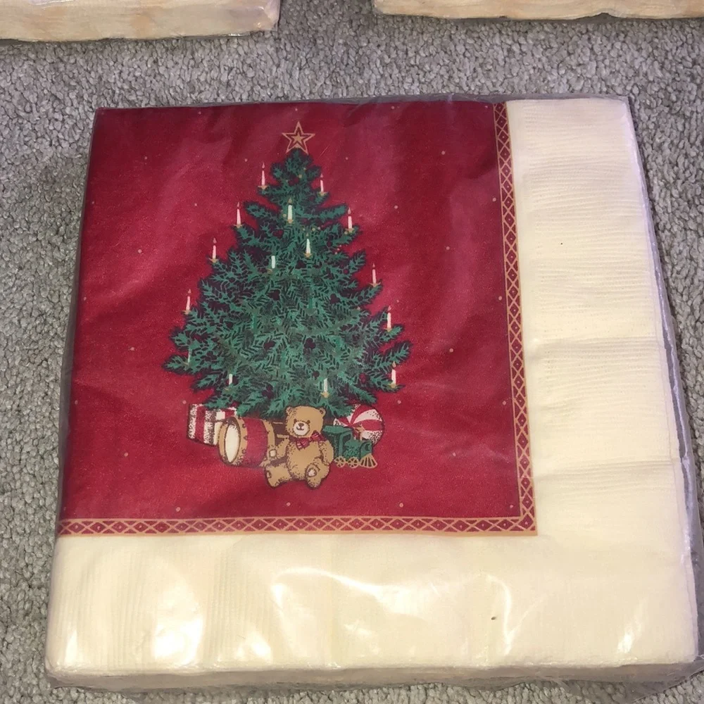 Hallmark Vintage Deadstock Napkins‎ Packs Christmas Tree Teddy Bear Drums Print